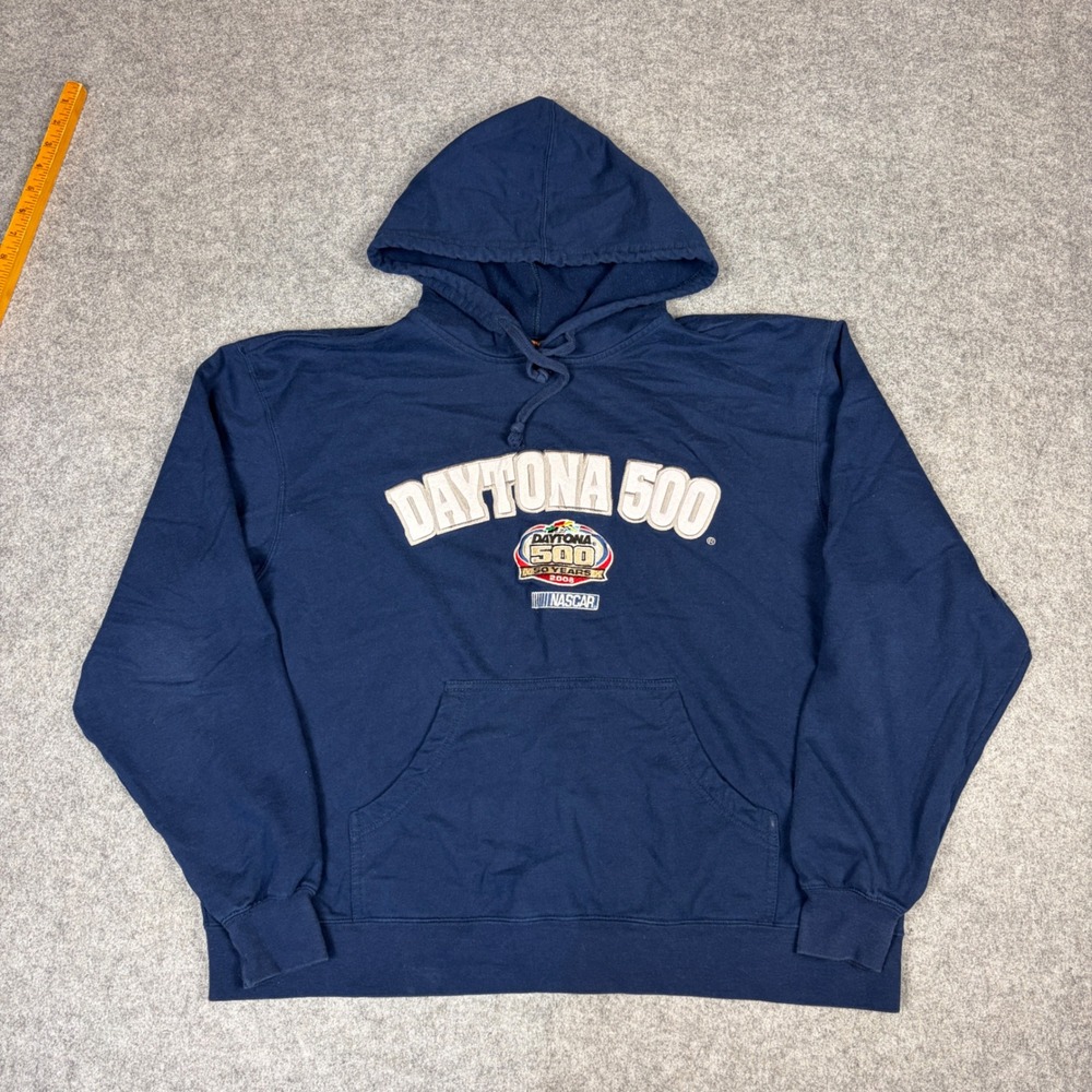 NASCAR Daytona 500 50th Anniversary 2008 Hoodie Navy Blue Sweatshirt Mens L